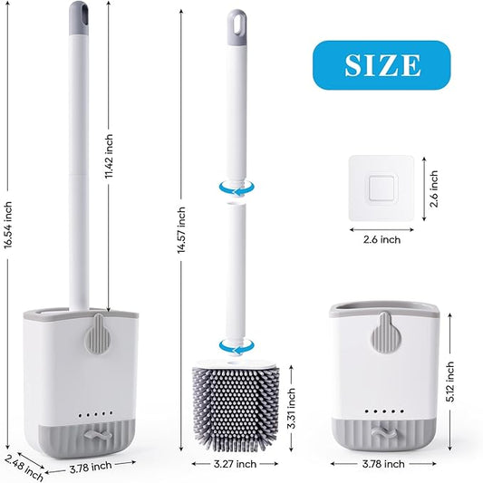 HONOVA 2 Pack Silicone Toilet Bowl Brush with Ventilated Holder, Toilet Brush and Holder Set，Floor Standing & Wall Mounted, Toilet Cleaner Brush for RV Travel, Camper, Family Bathroom（White）