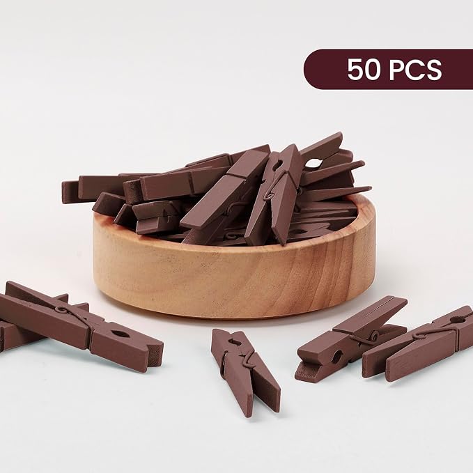 50PCS Colored Wooden Clothespins 2.9 Inch Color Clothes Pins for Pictures | Colorful Close Pins Wood for Photos Classroom School Decoration Craft Cheer, Brown