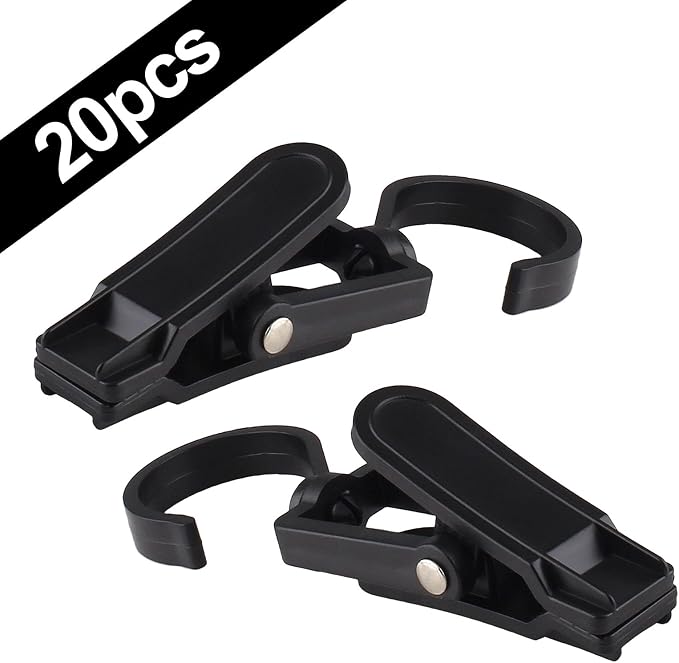 Jiozermi 20 PCS Laundry Hooks Clip, Plastic, Black | Super Strong, Swivel Hooks, For Clothing Store Home Office & Workshop