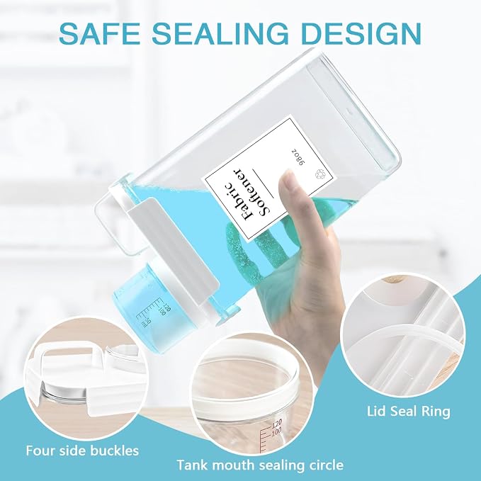 3 Pack Laundry Detergent Dispenser, 98oz Detergent Dispenser, Refluxable Laundry Detergent Container, Plastic Liquid Laundry Detergent Dispenser for Laundry Room Organization with 6 Labels