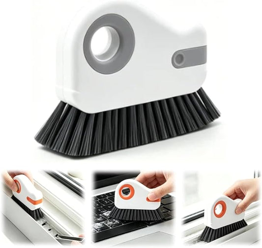 2-in-1 Groove Cleaning Brush with Hidden Scraper, Hard Bristle Crevice Cleaning Tool for Sliding Door Track, Window Sill, Window Seal, Tile Gaps, Kitchen & Bathroom Corners (Gray)