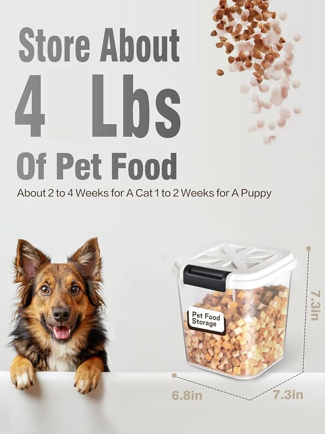 LivLab Mker Pet Food Storage Container, 5 lbs Dog Cat Treat Storage Bin with Lid, Dry Food Storage for Dog Treats, Cat Food, Cereal, Rice, Birds (4 lbs) - White