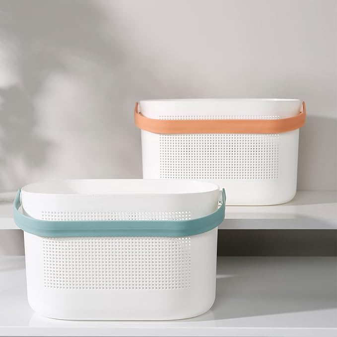 Plastic Protable Shower Caddy Basket, Storage Organizer with Handle, Green | Bottom Drain Holes, Keep Dry, Sturdy and Durable, Easy to Carry for Bathroom, Kitchen, Dorm Room, RV, College