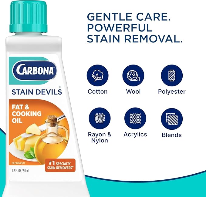Carbona Stain Devils® #5 | Fat & Cooking Oil | Professional Strength Laundry Stain Remover | Multi-Fabric Cleaner | Safe Formula | 1.7 Fl Oz, 6 Pack