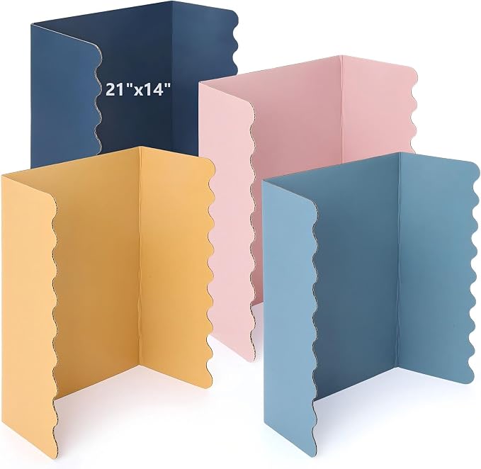 Mooliwe 4 Pack 21" x 14" Trifold Poster Board, Mini Foldable Corrugated Presentation Display Board with Scalloped Border for Science Fair Events, School Projects, Back to School Supplies
