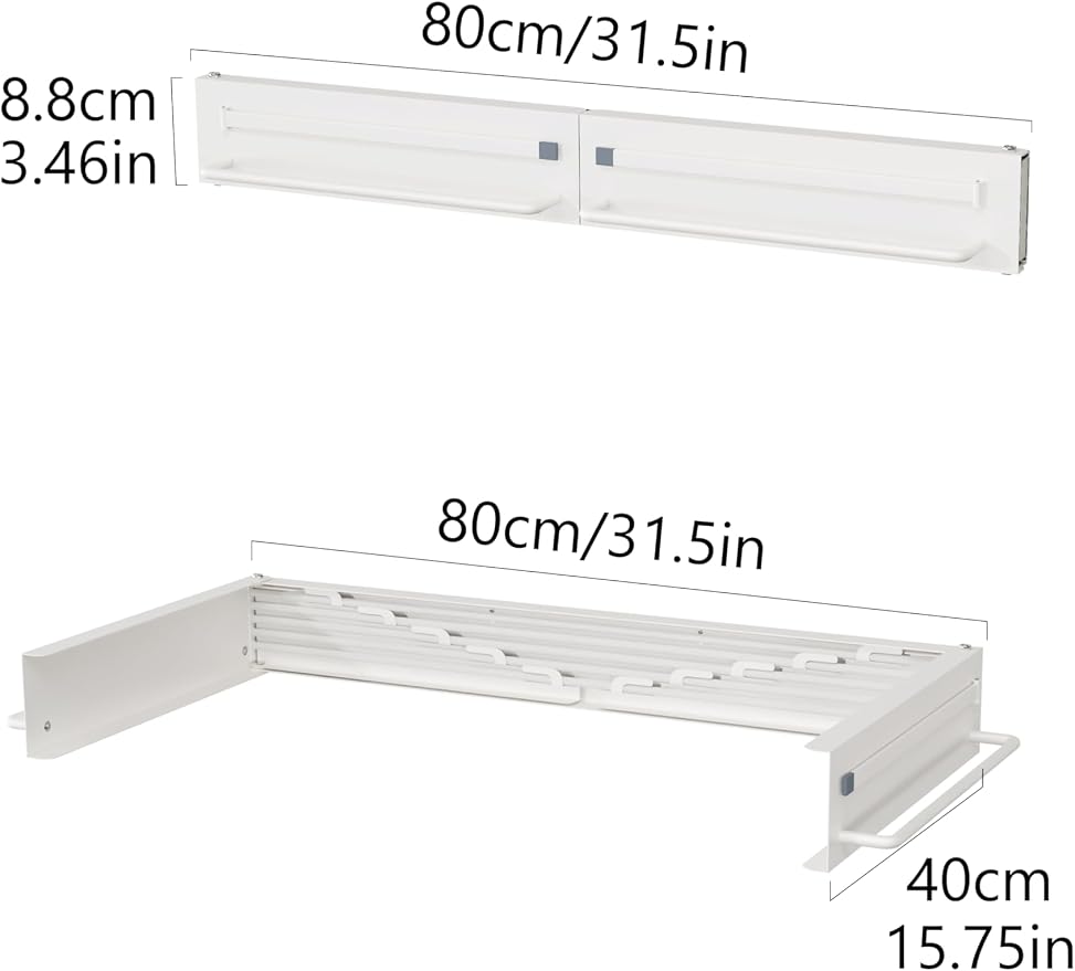 JOOM Wall Mounted Clothes Drying Rack,31.5 Inch Foldable Rack,White,Poles | 5 Aluminum Rods, 60 lb Capacity Collapsible Wall Mount Laundry Drying Rack for Laundry Room, Bathroom, Balcony