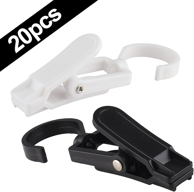 Jiozermi 20 PCS Laundry Hooks Clip, White & Black Plastic | Plastic Clothes Pins, Super Strong Hanger Clips, Swivel Hooks, For Clothing Store Home Office & Workshop