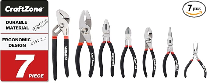 7 Piece Professional Pliers Set With Long Nose, Linesman, Water Pump, Slip Joint And Diagonal Cutting Pliers, Heavy Duty Hand Tool Set For Electrical Work, Home DIY And Automotive Repair