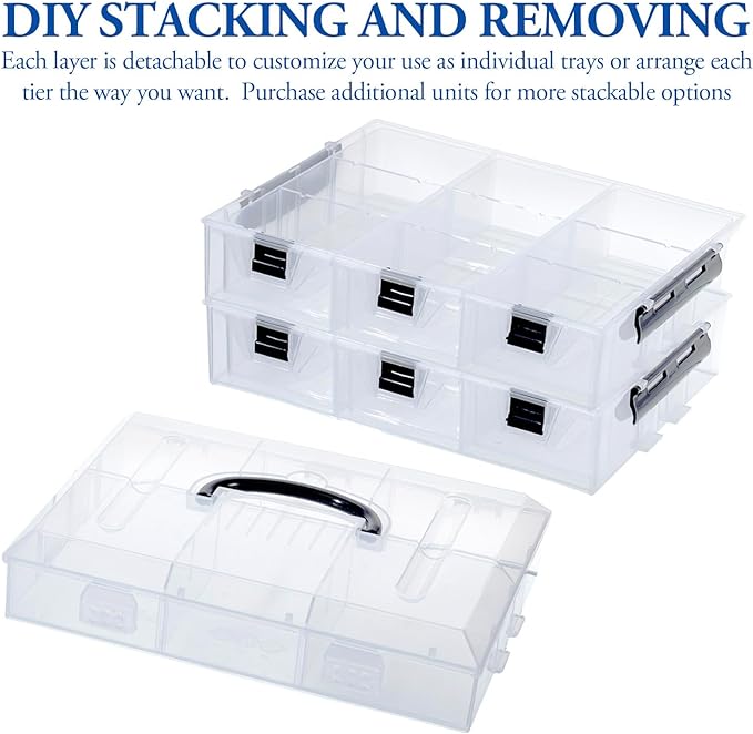MyGift 11 Inch Clear Plastic Storage Box Container, Arts and Crafts Sewing Supplies Organizer Case with Black Accents, 24 Customizable Compartments, and 6 Drawers with Removable Dividers | Sewing Supplies Organizer Case with Black Accents, 24 Customiza...