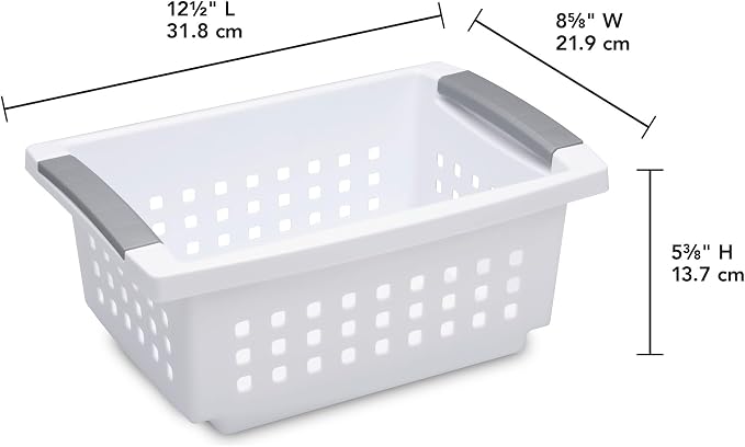 Sterilite 16 Pack Small Stacking Basket, Open Top Storage Bin with Handles, White - Ideal for Home Closets, Kitchens, or Office Organization