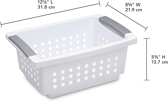 Sterilite 8 Pack Small Stacking Basket, Open Top Storage Bin with Handles, White - Ideal for Home Closets, Kitchens, or Office Organization