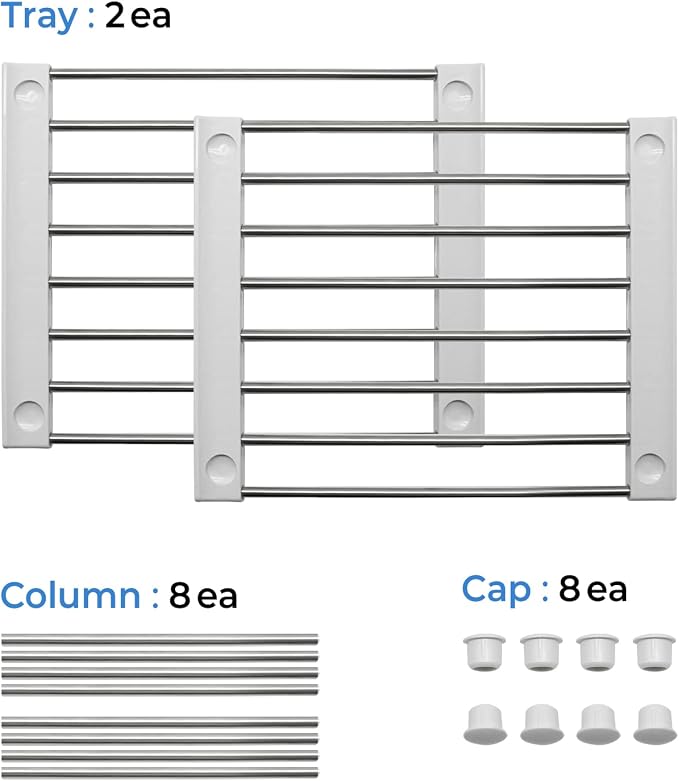 carrotez Set of 2 Stackable Cabinet Organizer Shelf 9.8 x 7.8 x 6.1 White | Kitchen Counter Shelves, Kitchen Cabinet Organizers and Storage, Pantry Storage Shelf Organizer