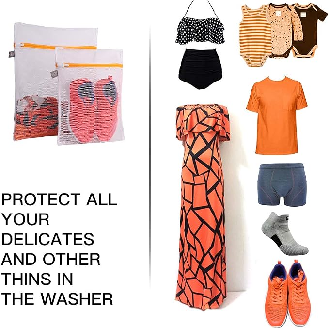 Laundry Bags Mesh Wash Bags, Lingerie Bag for Washing Delicates,M+L | Garment Bag for Washing Machine, For Scarf, Socks, Shirts, Small Toys, Orange Zipper, Tumble Dryer Safe