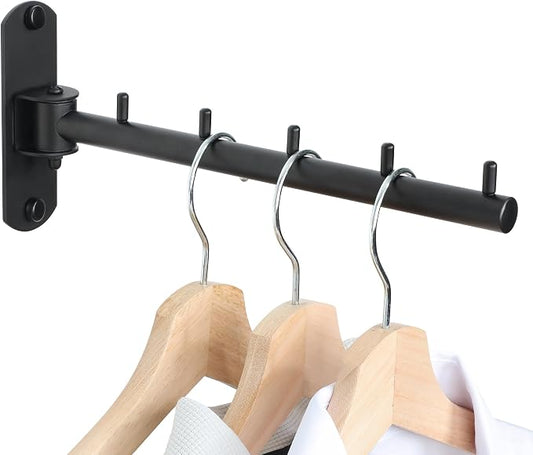 Mooche Swing Clothes Hanger Rack, Garment Racks 9.45" Long, Black | 180°Rotation Laundry Drying Rack 304 Stainless Steel Space Saving Wall Mounted for Laundry Room Bedroom Balcony