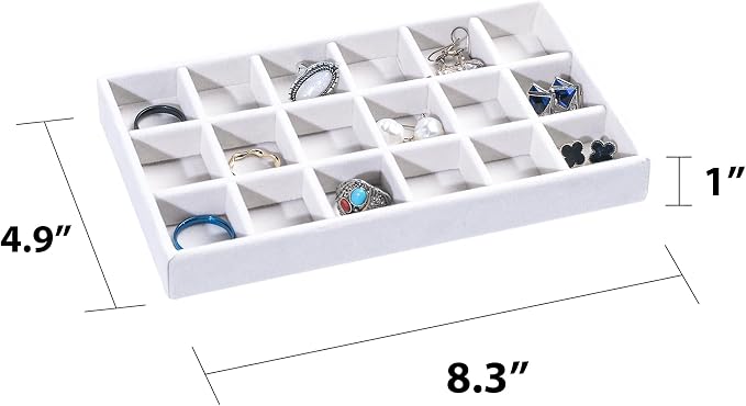 Frebeauty Jewelry Trays for Drawer,Set of 6 Jewelry Organizer and Storage | Velvet Material,Earring Holder Organizer,Stackable Jewelry Display for Vanity,Drawer Inserts for Rings,Studs,8.3×4.9 inch