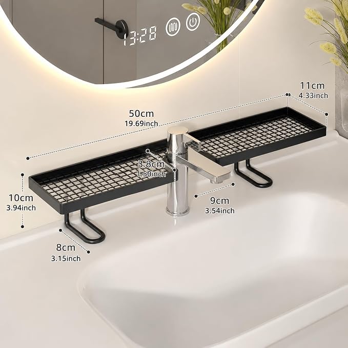 Bathroom Sink Shelf Over Faucet, Over Bathroom Sink Shelf Organizer, No-Drill Faucet Storage Rack, Behind Faucet Storage Shelf for Bathroom Counter Organization (White, L:19.6in)