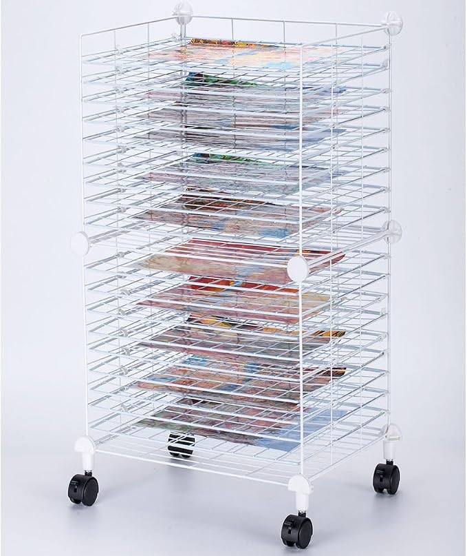 FDSDEFEN Art Drying Rack Removable Shelves ，Wall Art Drying Rack，Art Organizer for Kids, Art Studio and Tabletop Storage, Craft Room and Desktop (20 Shelves)