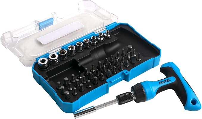 47-Piece Ratcheting Screwdriver Sets and Ratchet Wrench, Magnetic T-Handle Home Repair Kit with Plastic Toolbox Storage Case