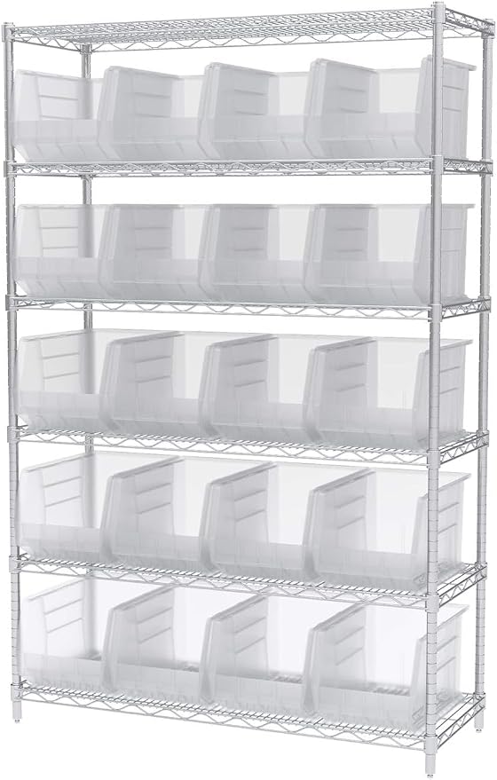Akro-Mils 30260 AkroBins Plastic Storage Bins, Space-Saving Stackable Bins for Garage, Pantry, Craft Organization, 18" x 11" x 10", Clear, 6-Pack