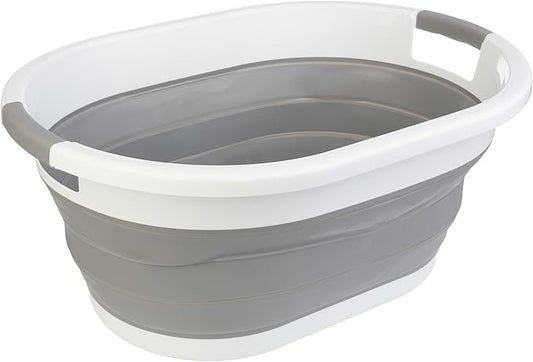 Collapsible Laundry Basket - 39L (10.3-Gallon) Portable Sink - Multipurpose Plastic Bin, Hamper, or Ice Bucket - Camping Essentials by Wakeman Outdoors (Gray)