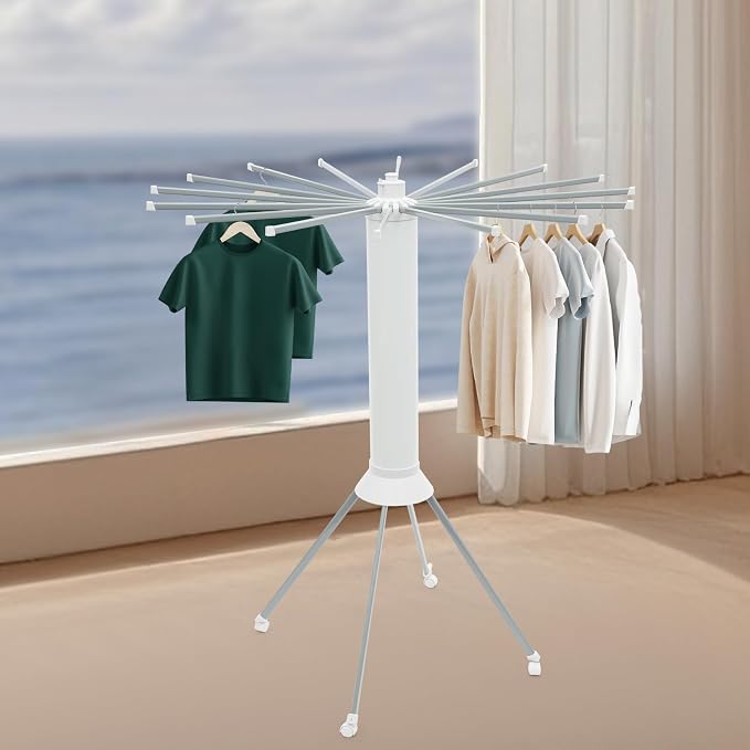 Clothes Drying Rack with Quadruped Support - Portable and Foldable Garment Rack - Household Floor Standing Clothes Laundry Drying Rack with 16 Drying arms for Laundry, Bedrooms