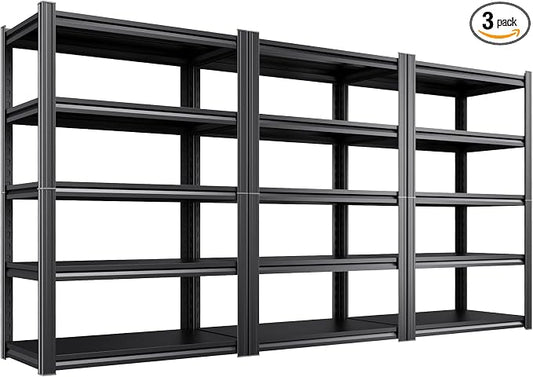 3-Pack Heavy Duty Garage Shelving for Garage, Warehouse & Workshop Organization, 71" H x 35" W x 16" D Adjustable 5-Tier All Metal Storage Shelf for Tools, Storage Bins & Bulk Items