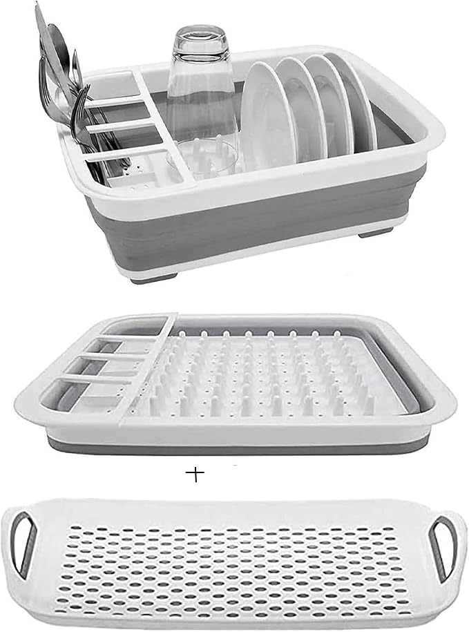 Dish Drying Rack Collapsible Dish Drying Rack Portable Dinnerware Drainer Organizer for Kitchen RV Campers Travel Trailers Space Saving Kitchen Storage Rack Tray Camper Must Haves