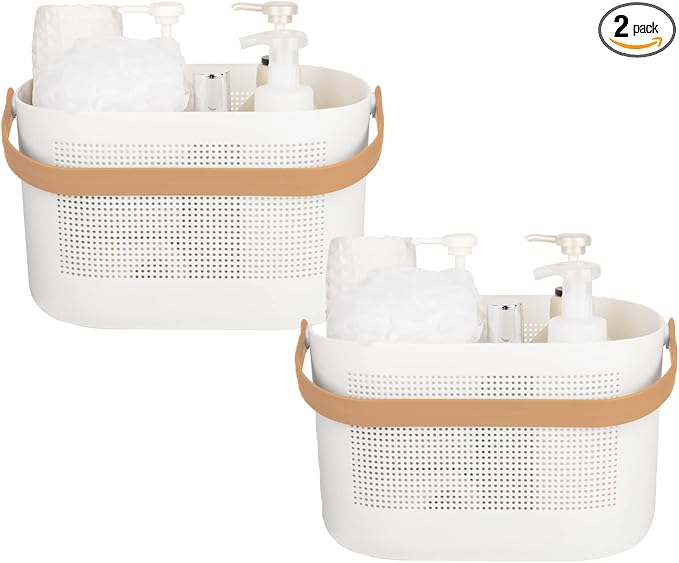 Plastic Protable Shower Caddy Basket, Storage Organizer, Yellow, 2 Pack | Bottom Drain Holes, Keep Dry, Sturdy and Durable, Easy to Carry for Bathroom, Kitchen, Dorm Room, RV, College