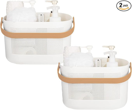 Plastic Protable Shower Caddy Basket, Storage Organizer, Yellow, 2 Pack | Bottom Drain Holes, Keep Dry, Sturdy and Durable, Easy to Carry for Bathroom, Kitchen, Dorm Room, RV, College