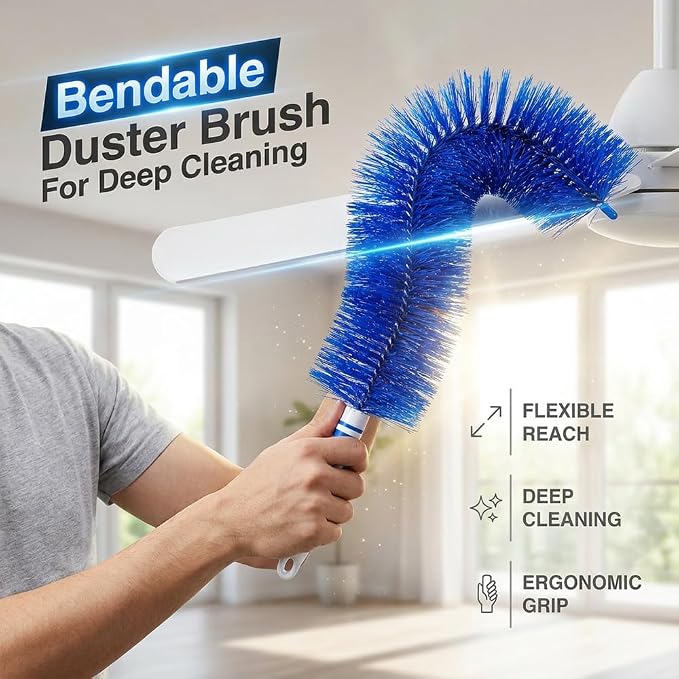 Fan Cleaning Brush, 2026 New Bendable Microfiber Head Dusting Brushes, Reusable Fan Cleaner Brush Dust Remover for Electric Fans, Air Conditioning, Car Vents and Blind，Grey：48cm