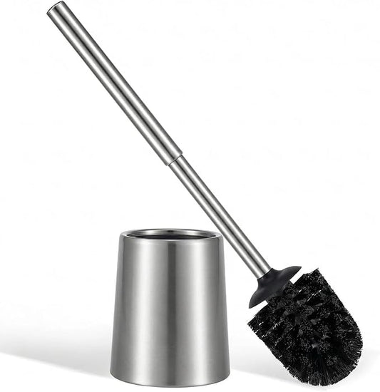 SUS304 Stainless Steel Toilet Brush and Holder Silicone Bathroom Brush TPE Brush Head Toilet Cleaner for Bowl Bathroom Cleaning Brush Caddy with Oily Coating Brushed Chrome