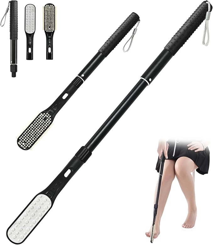 Toe Gap Cleaning Brush, 18.82"-25.98" Telescopic Toe Cleaning Brush Long Handle, Toe Scrubber for Deep Cleaning and Exfoliating for Women and Men, Elderly
