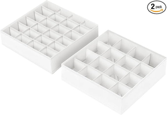 Joyoldelf Sock Drawer Organizer Divider 2 Packs Underwear Organizer, 24 Cell + 16 Cell Closet Organizers and Storage Sock Holders Organizers for Storing Socks, Handkerchiefs, Ties, Belts (White)