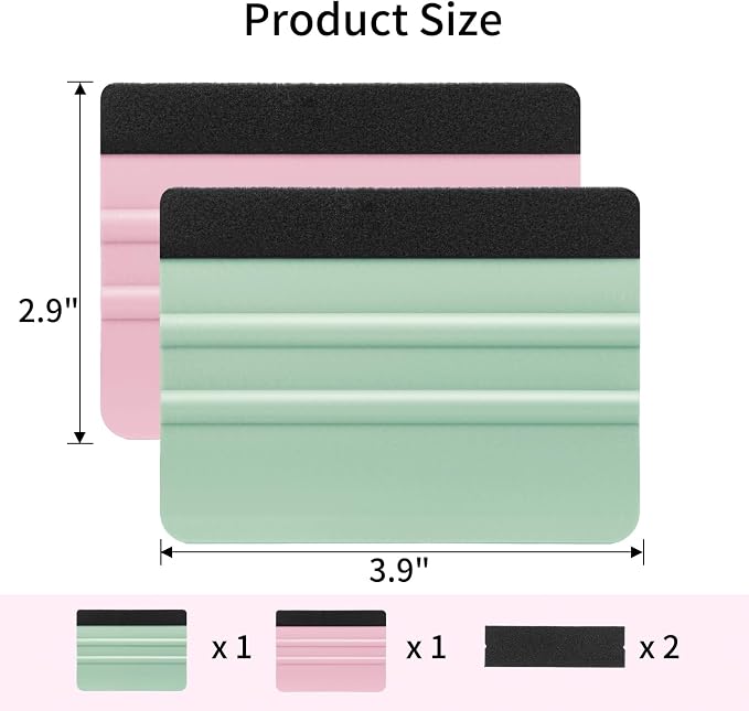 AMZDEPOT Vinyl Squeegee, 4 Inch, Teal and Pink, 2 Pcs | Extra 2 Felt Replacements, Car Wrap, Craft Sign Making, DIY Crafting, Window Tint