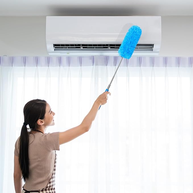 Tanlade 12 Pcs Microfiber Feather Duster for Cleaning, Extendable 13-31 Inch Ceiling Fan Duster with Bendable Head, Washable Tools for Ceiling Fans, Furniture, Car, Cobwebs (Stylish Color)