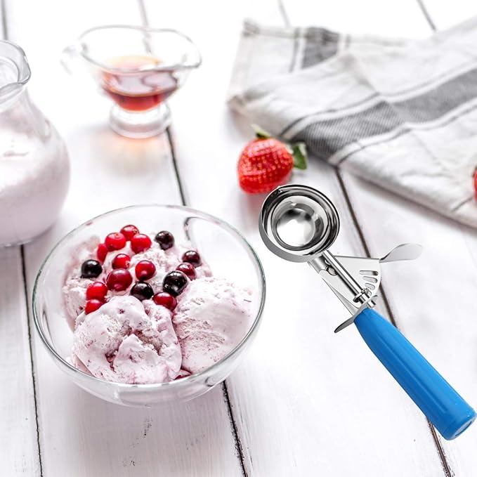 TOPKITCHEN Commercial-Grade Ice Cream Scoop 2 oz, 18/8 Stainless Steel Cookie Scoop with Plastic Handle, Portion Control Disher Scoop for Bakeries, Restaurants & Dessert Shops, #16, Blue