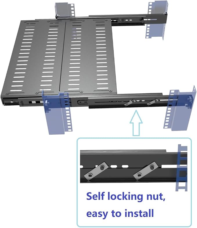 1U 4-Post Vented Sliding Rack Shelf Mounting Depth 15“-22" | Rack Mount Shelf 14-17" Deep with Adjustable Mounting Depth 15-22" for 19 inch AV/Network Equipment Rack,Unassembled (15-22)