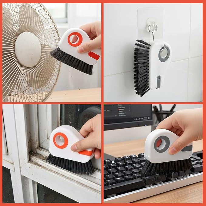 Groove Cleaning Brush 2 in 1 Grout Cleaner Tool Grip Brush, Multifunction Window Track Cleaner with Hard Bristle and Hidden Scraper Cleaning Brush for Sliding Door Track, Window(Color:4 pcs)