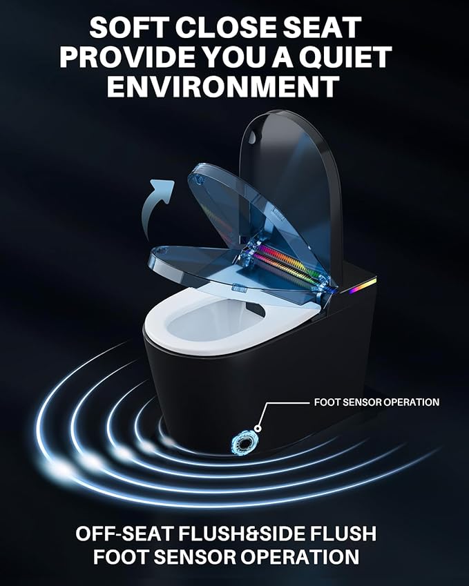 WinZo Smart toilet with Bidet built in,Tankless Toilet Auto Open/Close Lid with Dryer, ADA Comfort Seat Height, Instant Warm Water, Power Outage and Flush,Foot Sensor, LED Display,1.28GPF, Matte Black