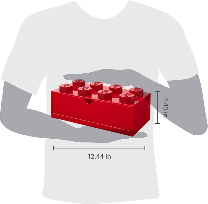 Room Copenhagen Lego Storage Brick 8 Desk Drawer, 8-Stud Stackable Tabletop Storage Box, 12.4 x 6.2 x 4.4 in, Bright Red | Stackable Storage Box | Storage with Lid | Toy Organization | 8-Stud Stackable
