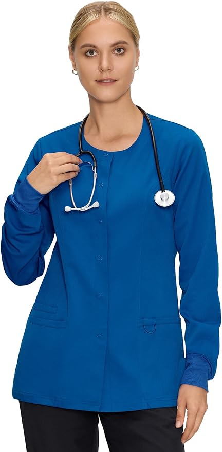 COZYFIT Scrub Jackets for Woman, Snap Front Nurse Jacket | 3 Pockets, Soft Fabric Layer, Easy Shift Layer, Easy Care, For Nurses, Clinics, Daily Medical Uniforms, Shift Wear