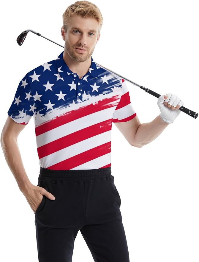 Polo Shirts for Men Moisture Wicking Mens Polo Shirts Patriotic Shirts for Men