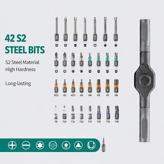 42 in 1 Magnetic Screwdriver Set with Ratchet - Professional Repair Tool Kit with Storage Case for Electronics, Home, DIY Projects - Multi-Bit Precision Screwdriver