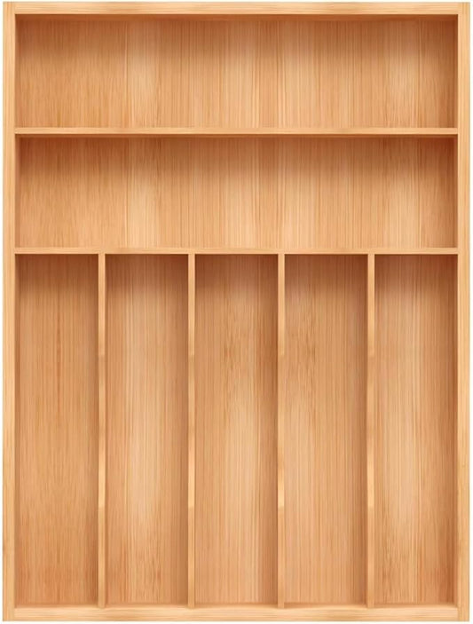 Unibambou Bamboo Utensil Drawer Organizer, Silverware Tray Organizer, Kitchen Drawer Organizer for Flatware Cutlery, Silverware Tray for Drawer (Natural, Large 16.5x12.3 Inch)
