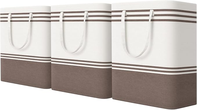 TranquilRelax 3-Pack Laundry Basket, Laundry Hamper, Khaki-125L | Freestanding＆Water-Resistant Laundry Hamper, Collapsible Tall Clothes Hamper with Carry Handles for Clothes, Laundry Basket