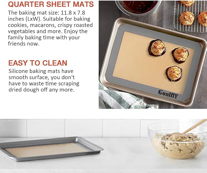 Small Silicone Baking Mat Sheet (11.8 x 8.5 IN), 3 Pieces Baking Mat Set, Reusable Silicone Mat for Oven, Toaster, Baking Tray, Baking Pan (Red, Blue, Grey)