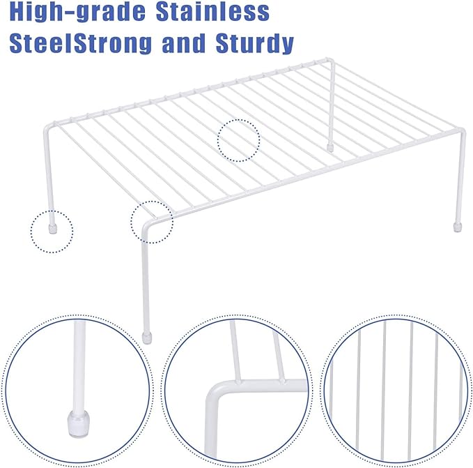 Set of 2 Large (16.1 x 10.2 Inch) Cabinet Storage Shelf Rack, Shelves，Kitchen Counter and Cabinet Shelf, Storage Rack Organizer for Bathroom Cupboard (White)