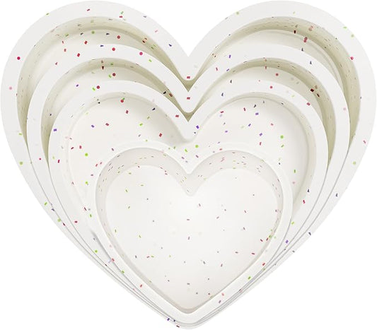 4 Pcs Heart Shaped Cake Pans Set, Nonstick Silicone Heart Molds in 4/6/8/10 Inch for Baking Layer Cakes, Cheesecakes, Brownies, Romantic Gift for Her on Love-Filled Occasions（Cream Confetti）