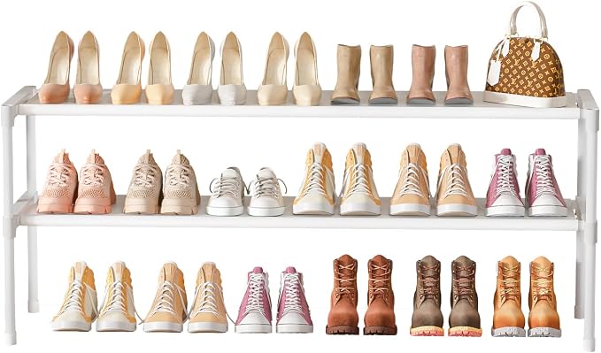 LUKYTOWER Extra Long Shoe Rack 2 Tier Wide Shoe Storage Organizer | Sturdy Durable Shoes Rack for Closet, Entryway, Dorm, Save Space Stackable Shoe Shelf Stand Holder