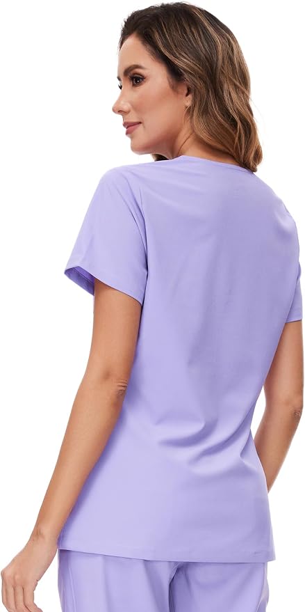 Scrubs Tops for Woman - Soft Stretch, V-Neck Tops | 3 Pockets, Side Split Design, Short Sleeve, Breathable & Lightweight Nursing Shirt, Easy-Care Fabric for All-Day Comfort